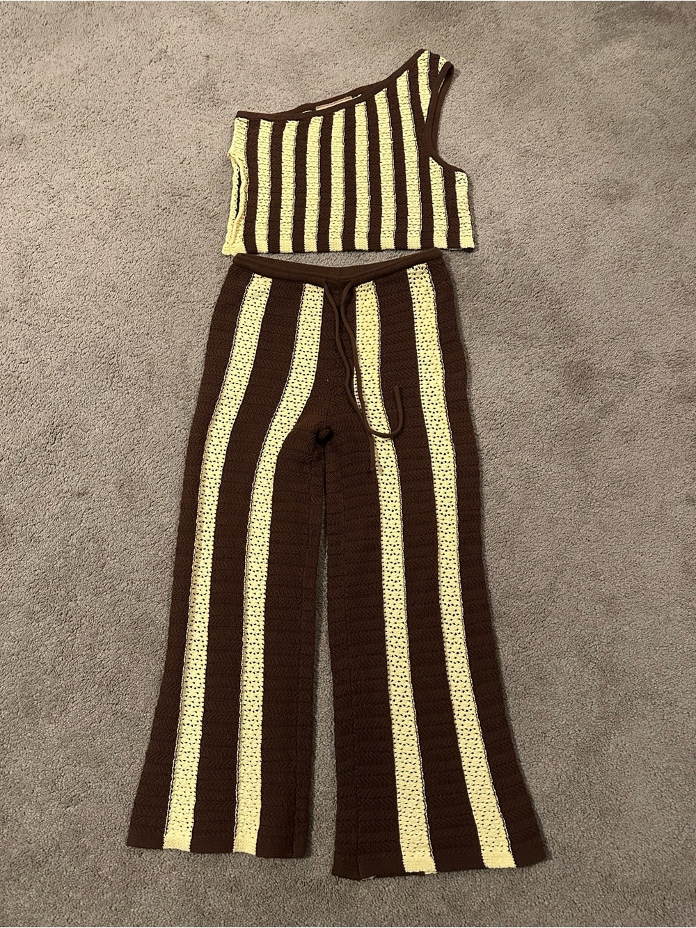 Free People crochet set co-ord matching set pants knit cozy boho striped Small